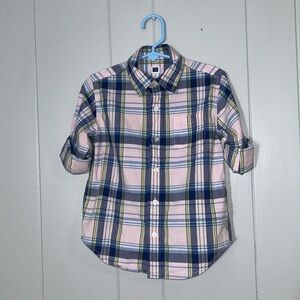 Janie and Jack Toddler Boy Pink Blue Plaid Dressy Button Up Shirt Size 4